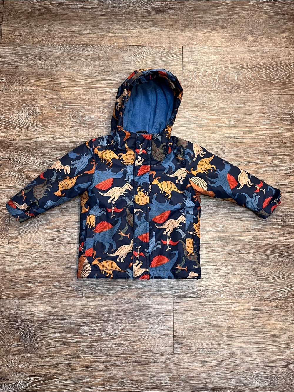 The Children’s Place Navy Dinosaur Print Hooded Puffer Jacket Toddler | Size: 2T